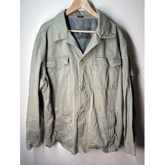 Vintage Distressed Military Style Jacket XLARGE Utility Over Shirt Olive Green - Picture 1 of 8